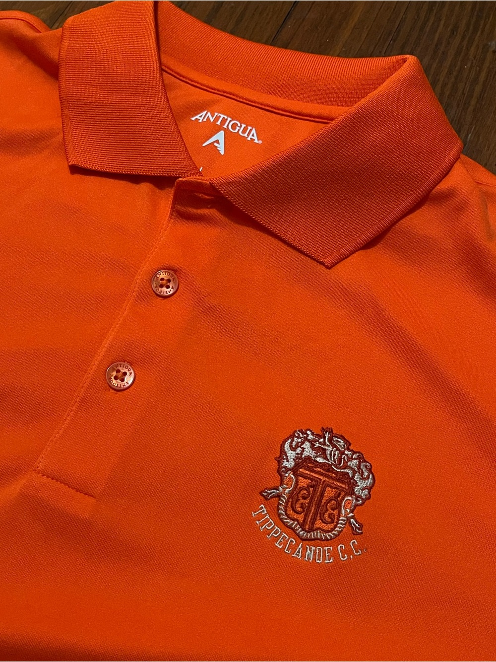 Antigua Men's Orange Polo with Tippecanoe Country Club Ohio Crest Large